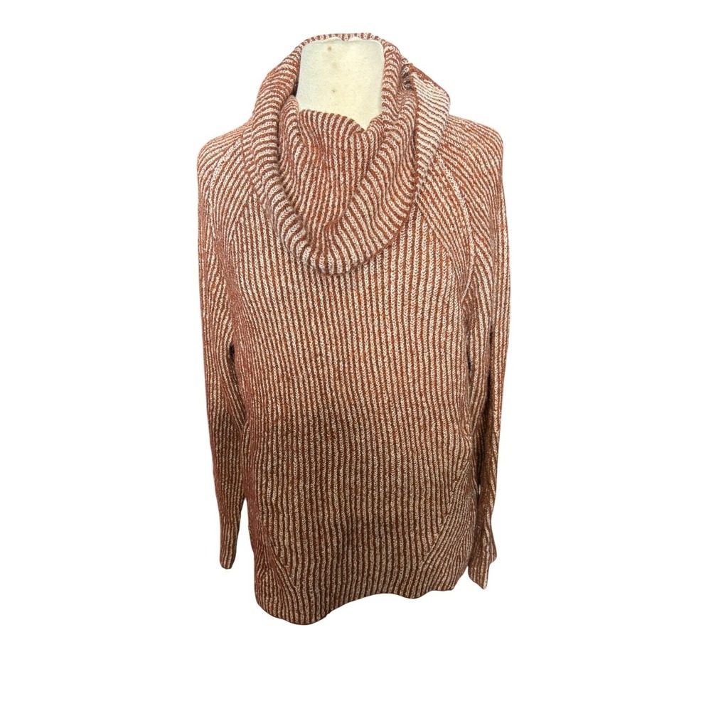Absolutely Famous‎ Women's Striped Cowl Neck Sweater Size L Rust Cream